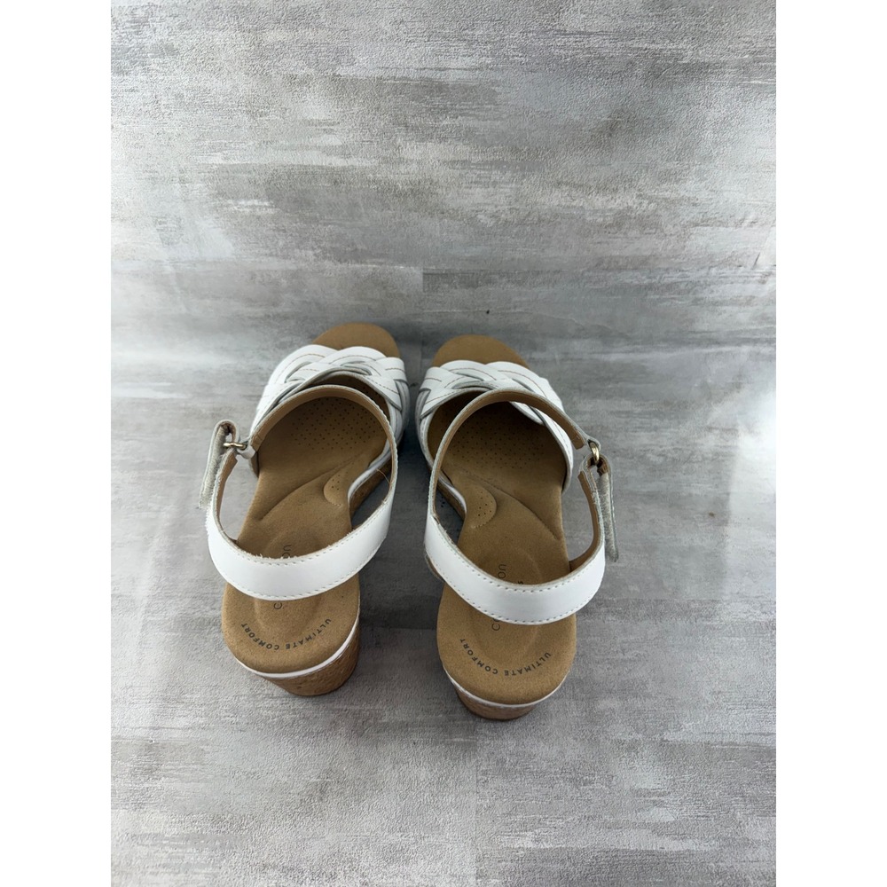Clarks Collection White Leather Braided Wedge Sandals 261582084060 Women Sz 8.5M - Picture 6 of 11